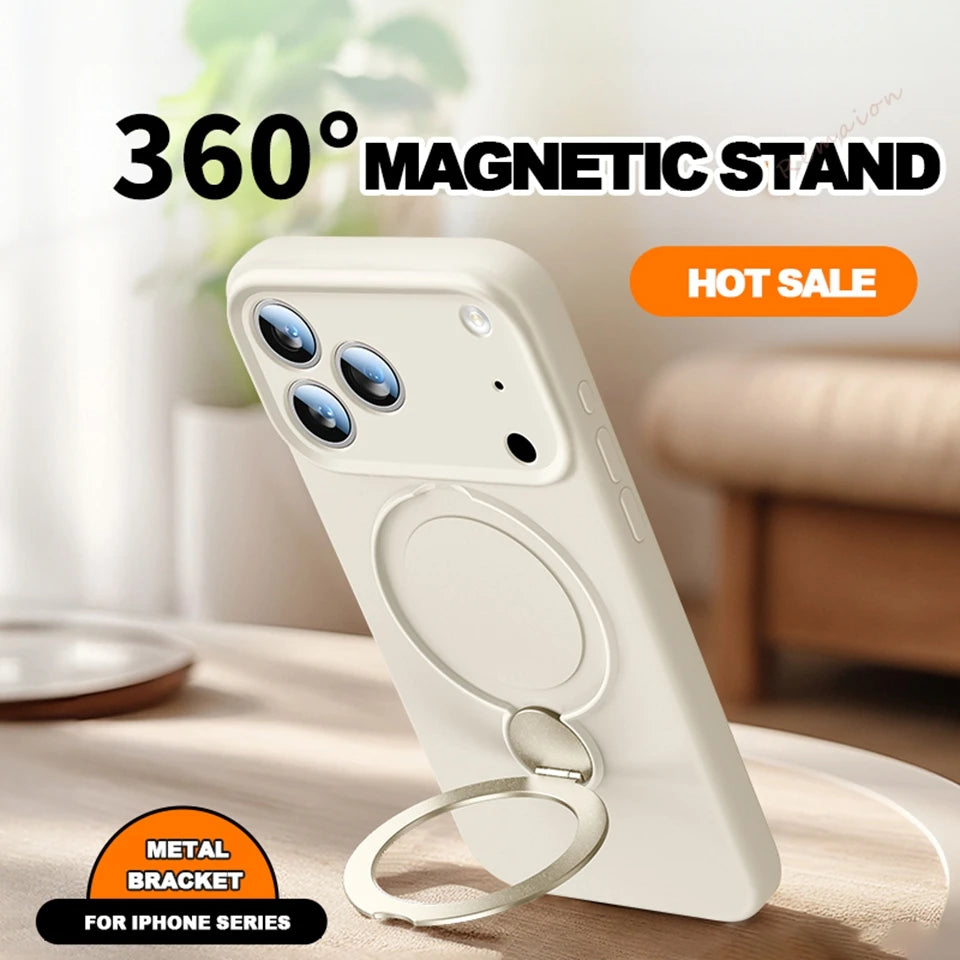 Liquid Silicone Magnetic Bracket Phone Case For iPhone 17 13 14 15 16 Pro Max Air Plus Magsafe Stand Holder Protector Cover
