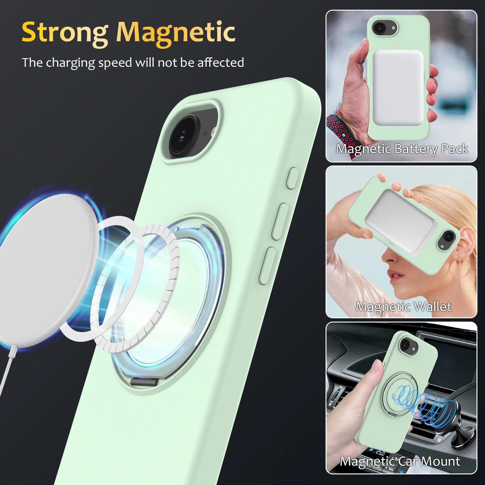 Case For iPhone 17E 16E Silicone PC Iron Ring Magnetic Anti-fall 360 Degree Rotating Stand Cover For iPhone 16E Bumper