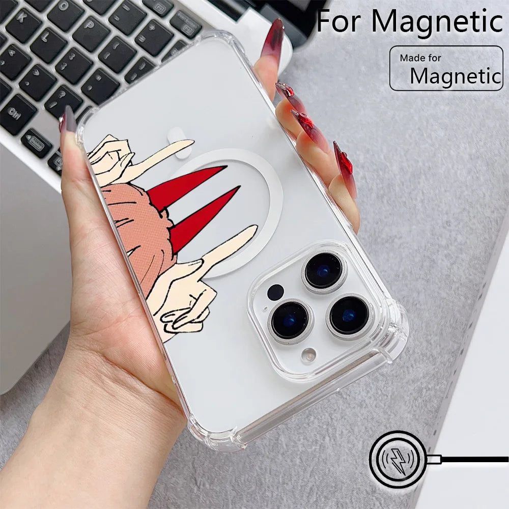 C-Chainsaw-ManS MAKIMA Magnetic Phone Case for iPhone 17 16e 16 15 14 13 12 11 Air Plus Mini Pro Max X XR XSMax Clear Anti Fall