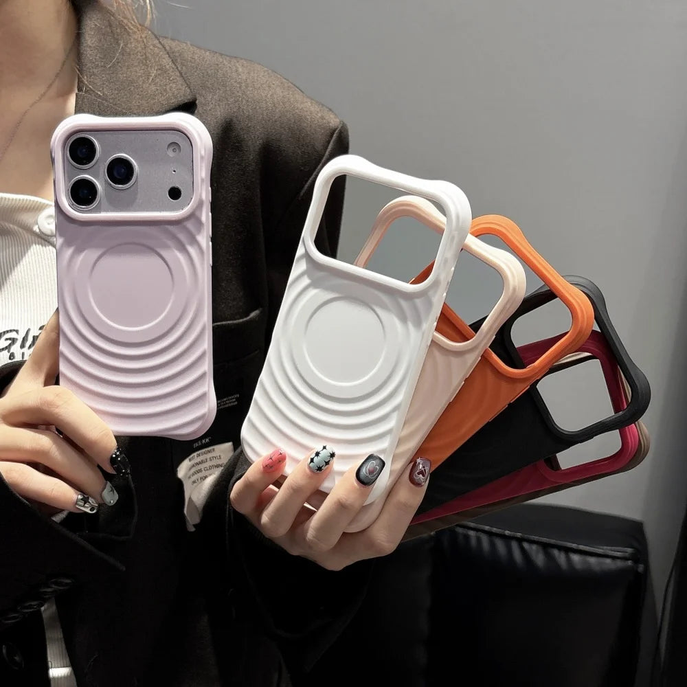 Stylish and cute 3D water wave phone case suitable for iPhone 17 Pro Max 16 15 14 13 12 11 Plus magnetic wireless charging cover