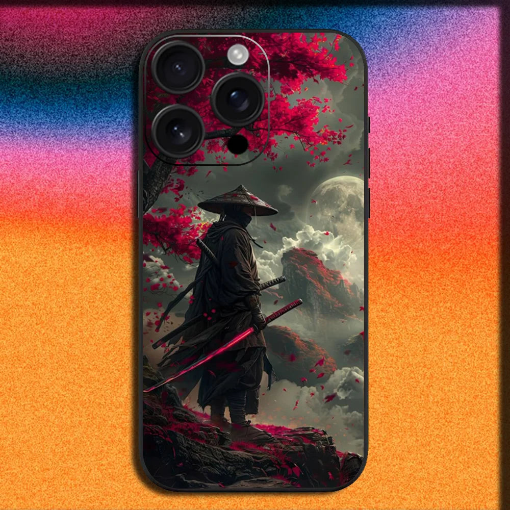 Japanese Bushido Samurai Phone Case For iPhone 16,15,14,13,12,11,Pro,XS,Max,XR,Plus,E,Mini Soft Black Cover