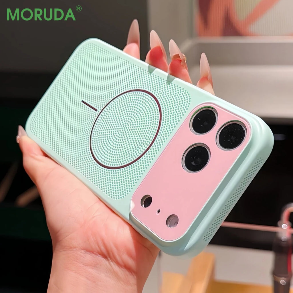 Luxury Mesh Heat Dissipation Magnetic Case for iPhone 17 Air 16 15 14 13 Pro Max for Magsafe Lens Protection Two Tone Slim Cover