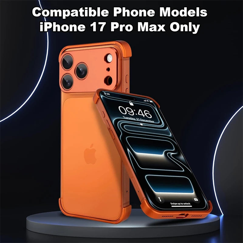 Orange Metal Frameless Bumper Case for IPhone 17 Air 16 15 14 13 12 Pro Max Plus 17Air 17Pro Camera Lens Protection Corner Cover