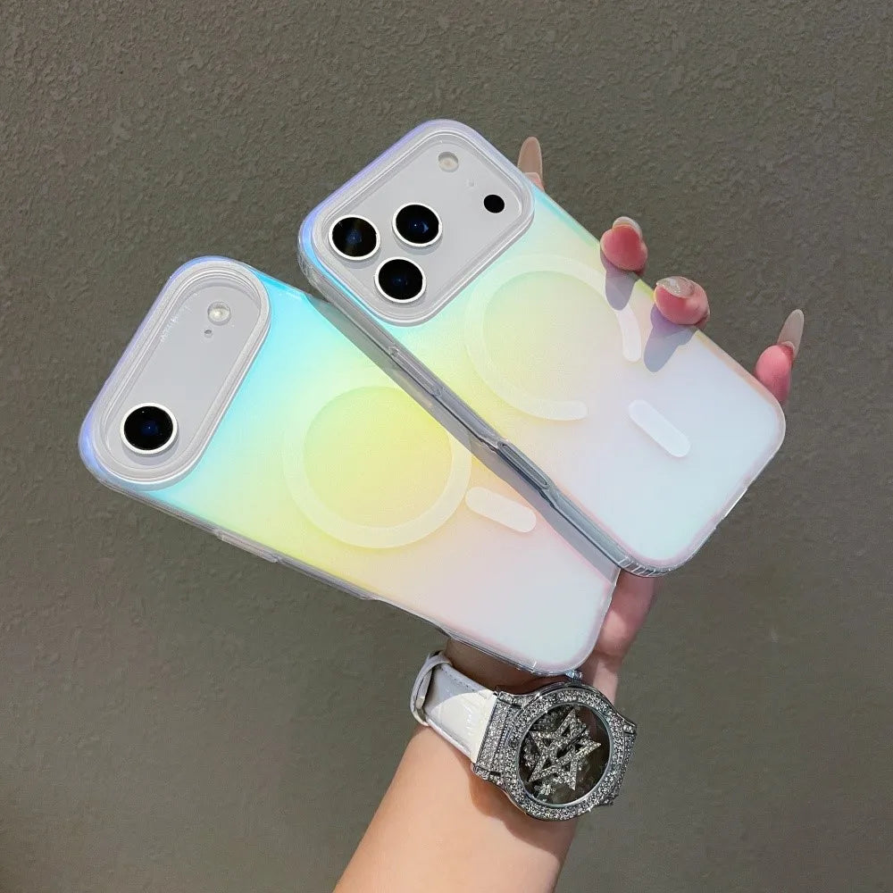 Laser Matte Magnetic Case For iPhone 17 Air 16 15 14 13 12 11 Pro Max Plus 17Pro 16E Wireless Charging Gradient Rainbow Funda