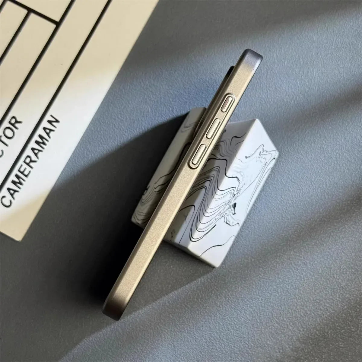 Luxury Natural Titanium PC Phone Case For iPhone 15 14 13 Pro Max Plus Electroplated Grating Corrugated Hard Back Cover
