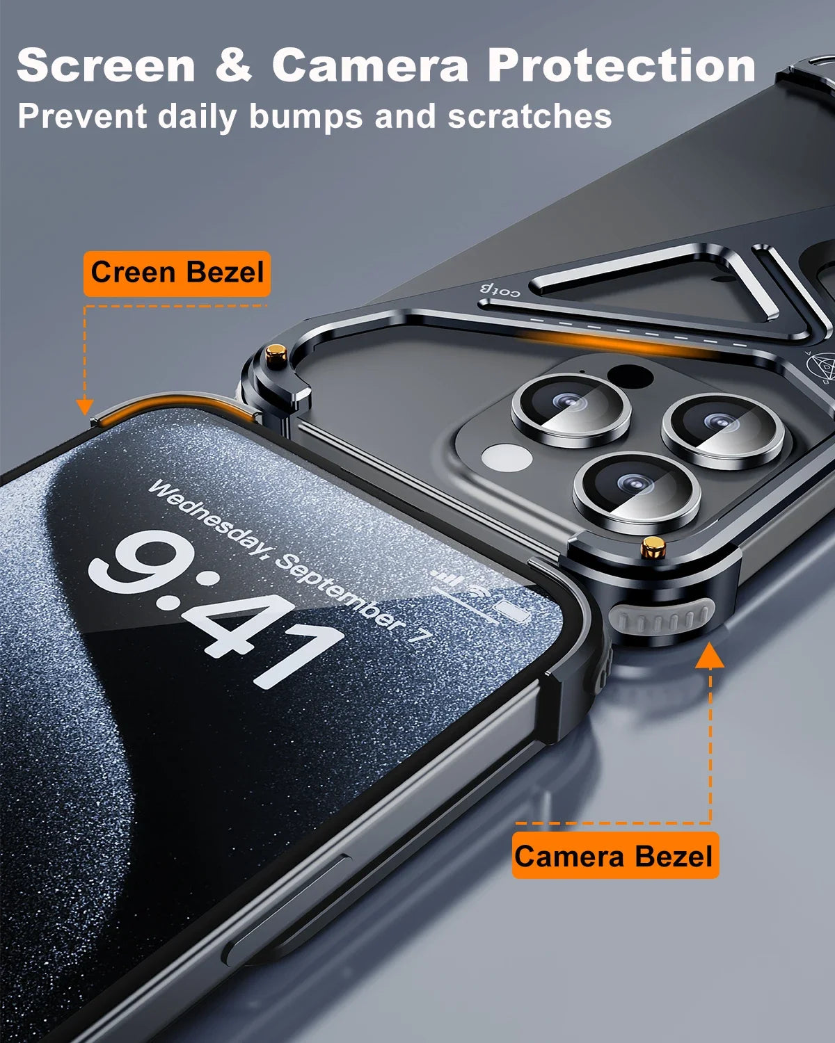 Eary Frameless Phone Case for iPhone 16 15/14 Pro Max Racetrack Shaped Cool Design Aluminum Matal Bumper Shockproof Phone Cover