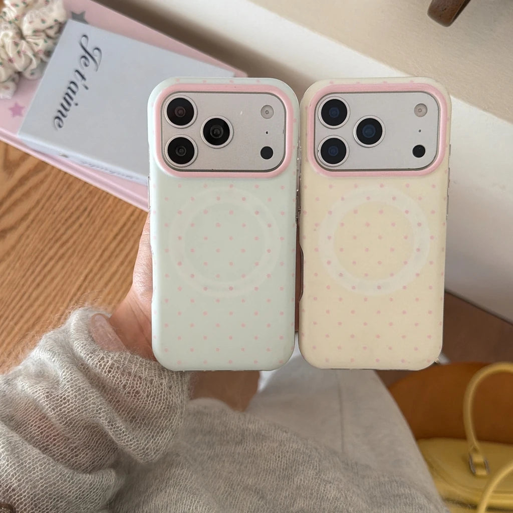 Korean Style Aesthetic Color Collision Polka Dot Magnetic Shockproof Protective Phone Cover Case for IPhone17 16 15 14 Pro Max