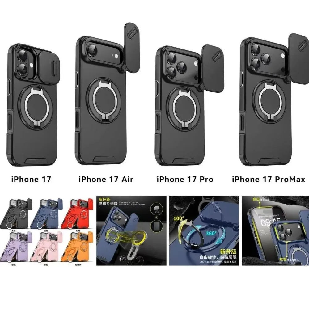 Slide Camera Protection for Magsafe Magnetic Wireless Charging Armor Case for IPhone 17 Air 16 15 Plus 14 13 12 11 Pro Max Cover