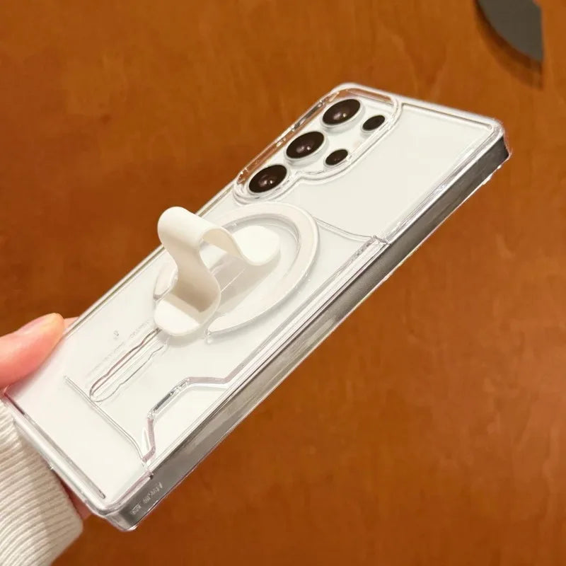 Luxury Card Holder Clear For Magsafe Magnetic Phone Case For Samsung S26 S25 S24 Plus Ultra Bracket Full Bumper Shockproof Cover