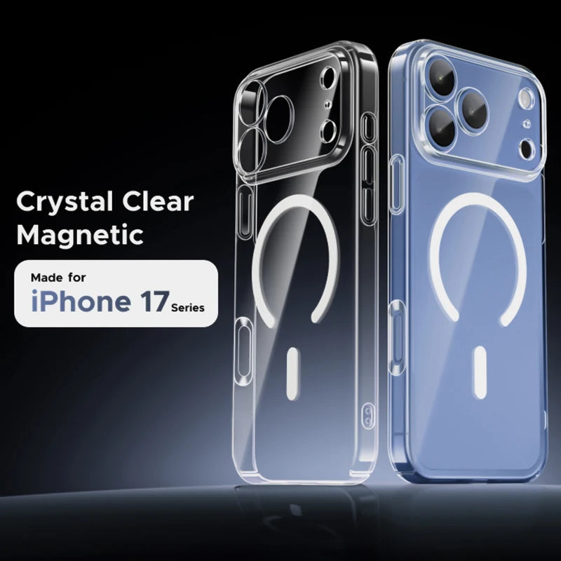 Transparent Phone Case For iPhone 17 16 Pro Max 13 12 Mini 11 14 15 Plus 16E 17 Air For Magsafe Wireless Charger Magnectic Cover