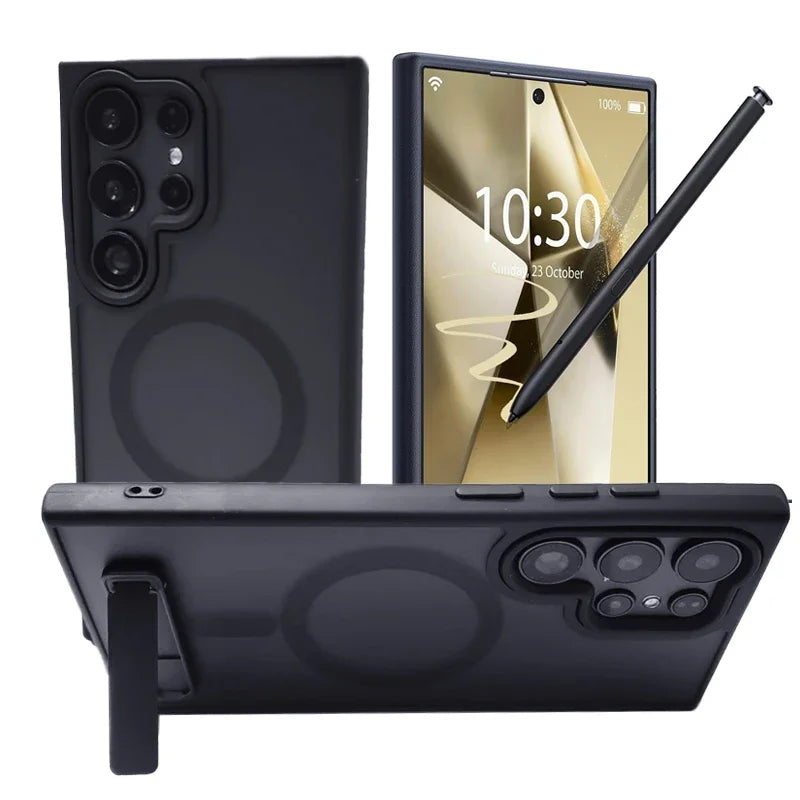 UYUXIO Magnetic Mobile Phone Case with Kickstand for Samsung Galaxy S26 S25 S24 S23 Ultra FE S22 Plus A16 A55 A56 Stand Cases