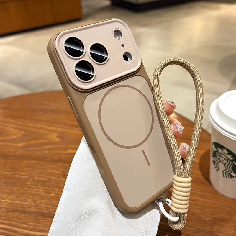 Luxury Matte With Lanyard for Magsafe Case for iPhone 15 16 17 Pro Max 14 Plus 12 11 13 Magnetic Wireless Charging Strap Cover