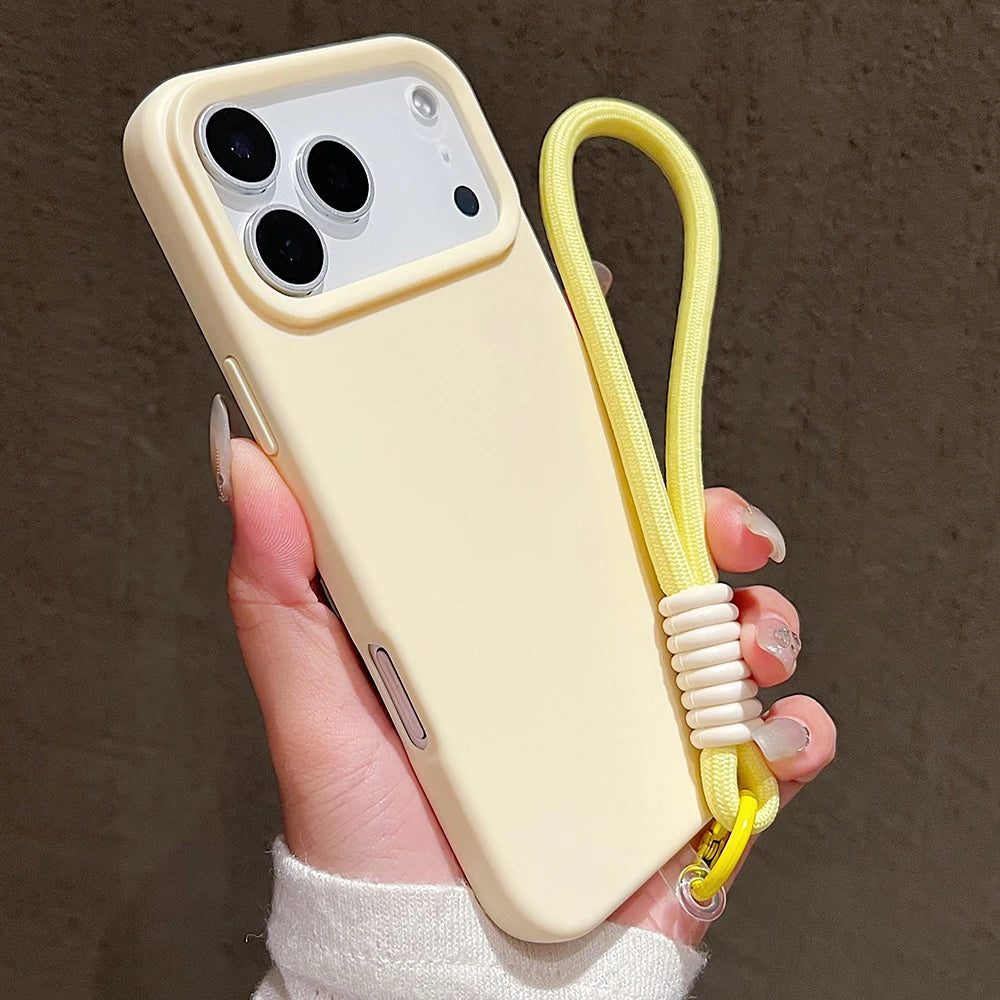 Candy Color Matte Wrist Strap Phone Case For iPhone 17 16 Pro Max 15 14 13 12 11 Air Plus Colorful Lanyard Shockproof Soft Cover