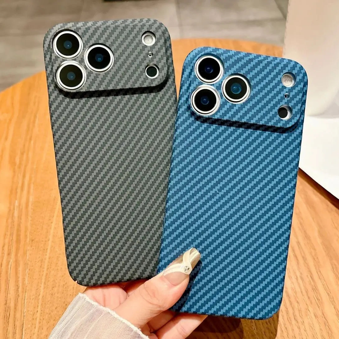 Slim Carbon Fiber Kevlar Texture Hard Plastic Phone Case For iPhone 17 Air 16 15 14 13 12 11 Pro Max Plus Shockproof Armor Cover