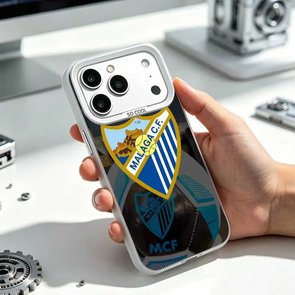 Football Cool M-Malaga CF   Phone Case For iPhone 17,16,15,14,13,12 Plus,Pro Max,XS,White Silver Cover