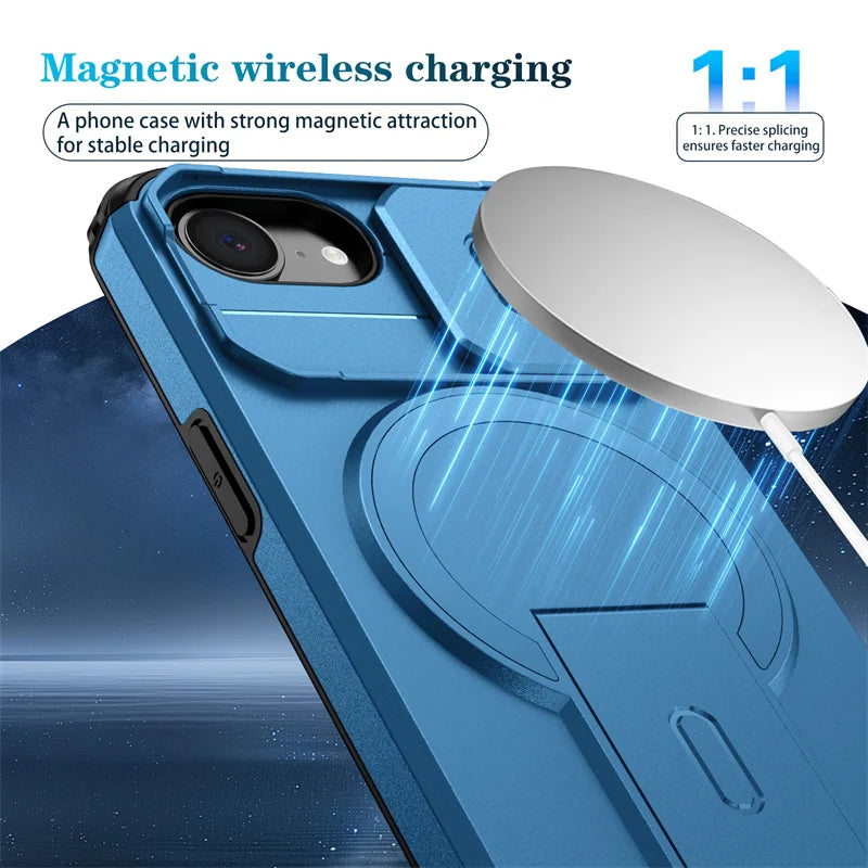 Armor Shockproof Case For Apple iPhone 17e 16e Cover Magnetic Wireless Chraging Fold Stand Shell Fundas