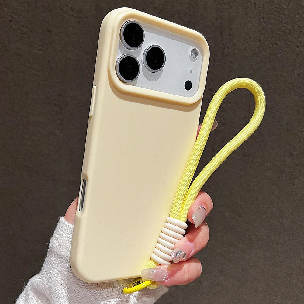 Candy Color Matte Wrist Strap Phone Case For iPhone 17 16 Pro Max 15 14 13 12 11 Air Plus Colorful Lanyard Shockproof Soft Cover