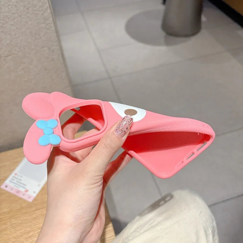 My Melody Cartoon 3D Bow Silicone Case for iPhone 17 Pro Max 16 15 Plus 14 Pro 13 Mini 12 11 7 8 Pink Soft Kawaii Anime Design