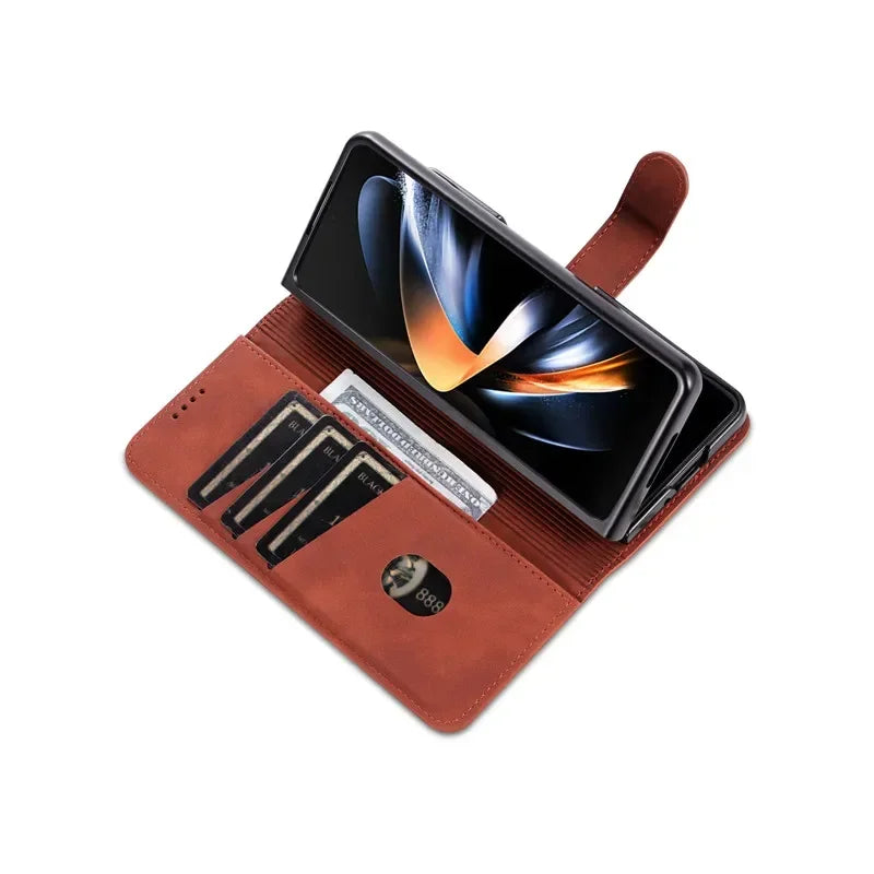 EUCAGR Wallet Stand Magnetic Flip PU Leather Case For Samsung Galaxy Z Fold 3 4 5 6 7 Holder Cover For Samsung Z Fold7 6 5 4 3