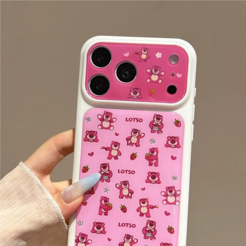 Cute Lotso Strawberry Bear Phone Case for iPhone 17 17Pro 16 15 Pro Max Full Print Kawaii Shockproof Soft TPU Protective Cover