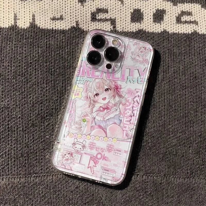 Sweet Pink Anime Glow Phone Case For Samsung S26 S25 S24 S23 S22 S21 S20 FE Note20 Note10 Plus Ultra Lite Edge 5G Clear Soft TPU