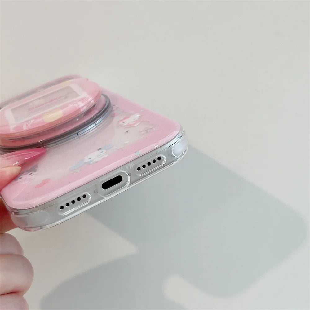 Kawaii Kuromi HelloKitty Magnetic Phone Case With Magsafe Shake Cartoon Stand  for iPhone 17 Pro 16 15 16 Max 15 Pro Max Cover