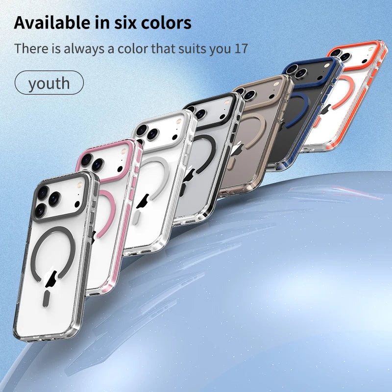 Luxury PE Striped Border For Magsafe Magnetic Wireless Charge Phone Case For iPhone 17 Air 16 E 15 14 13 12 Pro Max Clear Cover