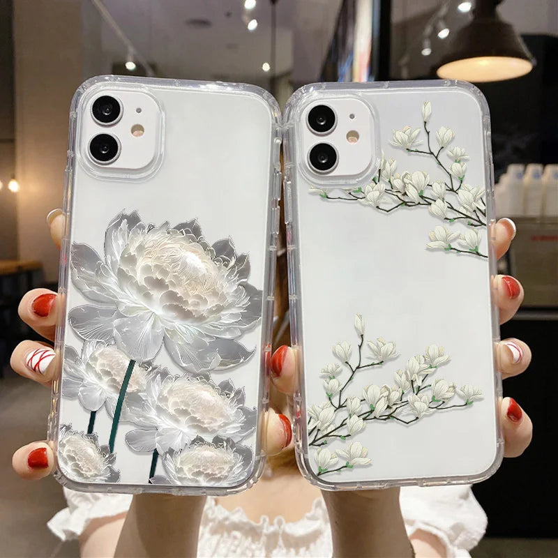 Flower Phone Case For iPhone 17 Case iPhone 15 13 14 11 12 16 Pro Max 7 8 Plus 12 13 Mini XR SE Soft Silicone Transparent Cover