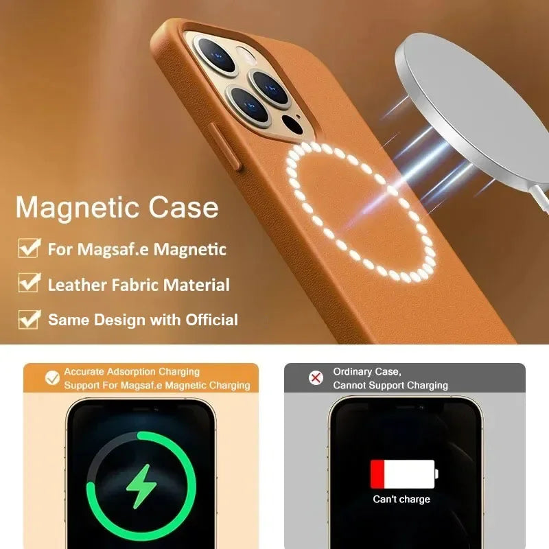 Official Magnetic Leather Case for Apple iPhone 17 Pro Max 16 13 12 14 15 Plus Original MacSafe for MagSafe Cover Accessories