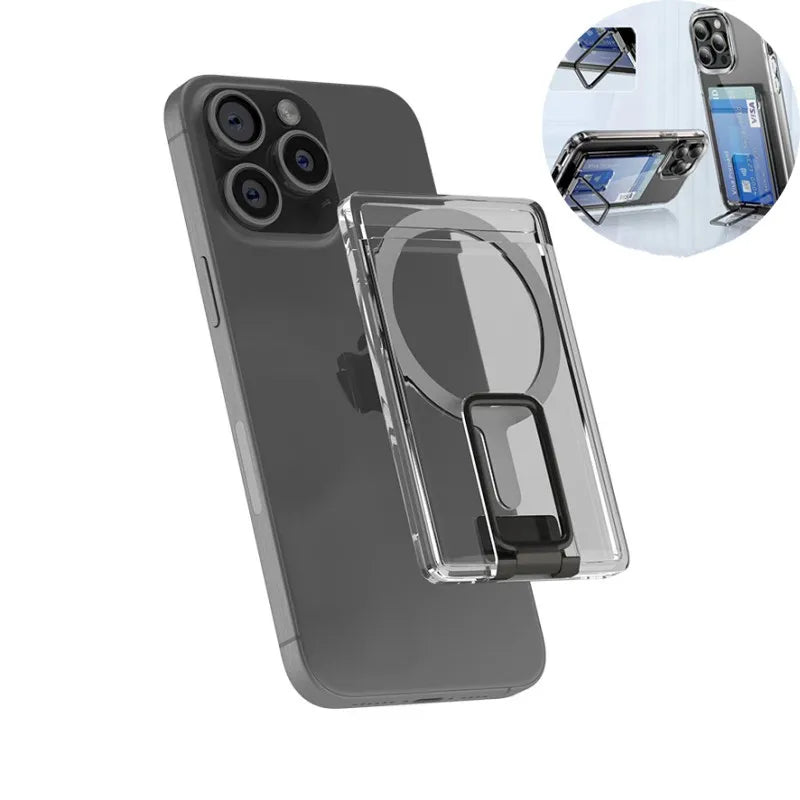 Clear Magnetic Card Holder Wallet Case For Magsafe iPhone 15 16 14 13 12 Pro Max Samsung S24 S23 Ultra Macsafe Card Slots Pocket