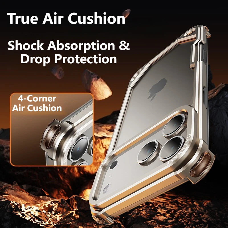 Luxury Metal Frameless Air Cushion Shockproof Phone Case For IPhone 17 17Pro 17ProMax Ultra-thin for Magsafe Protection Cover
