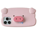 Fun 3D Pink Saliva Pig Nose Invisible Bracket Case For iPhone 13 14 15 16 17 Pro Max Cute Creative Holder Stand Shockproof Cover