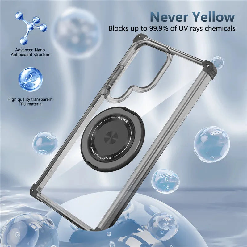 Rotating Magnetic Magsafe Bracket Case For Samsung Galaxy S26 Ultra S26 Plus S26 Ring Stand Holder Transparent Protective Cover