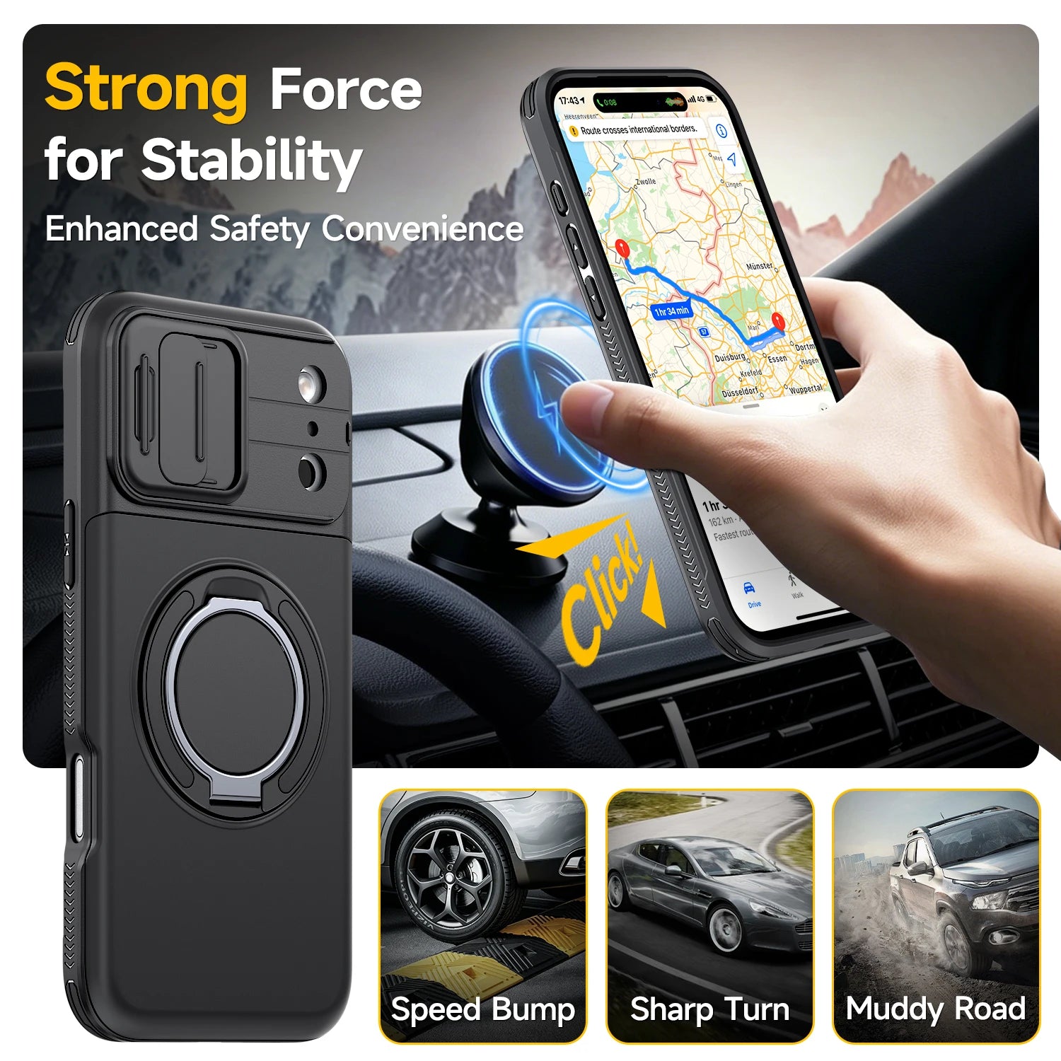 Kickstand Armor Cover Case for Iphone 17 Pro Max 16 Plus Iphone17 Iphone16 Ip17 Card Slot Holder Finger Ring Phone Bag