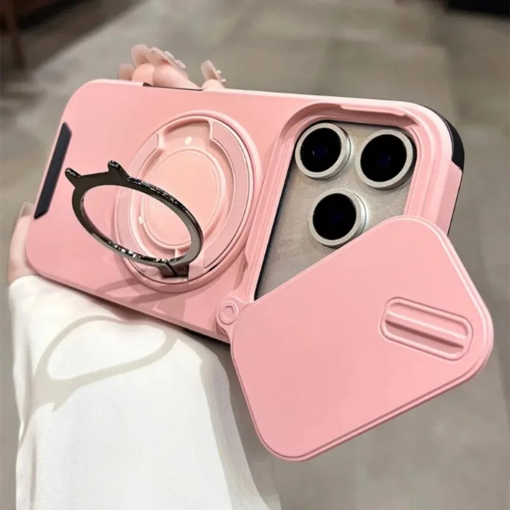 Sliding Camera Protection Magnetic Ring Holder Phone Case For iPhone 17 Pro 15 16 14 13 12 11 Pro Max Armor Shockproof Cover