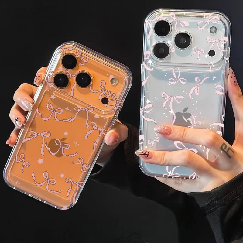 Cute Love Bow Phone Case For iPhone 17 Pro Max Case IPhone 16 11 13 14 Pro Max Plus Air 12 Mini 16E Transparent TPU Soft Cover