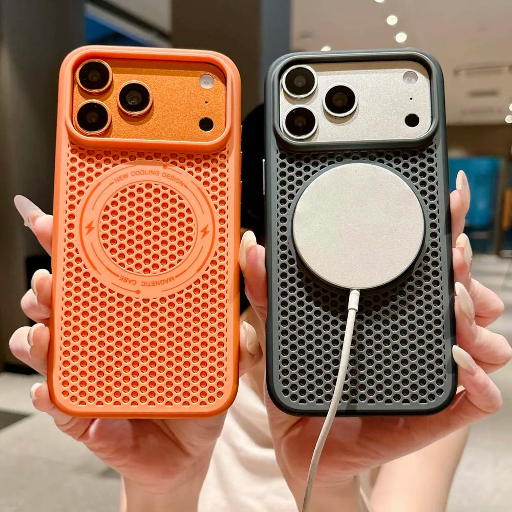 Q8 Cooling Heat Dissipation Magnetic Phone Case For iPhone 17 16 15 14 13 Pro MaxBreathable Back Cover For Magsafe Funda