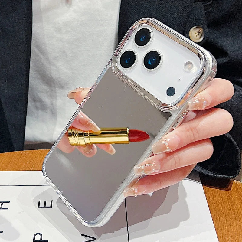 Luxury Fashio Simple Plating Makeup Mirror Phone Case for IPhone 17 Air 16E 15 14 13 12 11 Pro Max Plus Shockproof Protect Cover