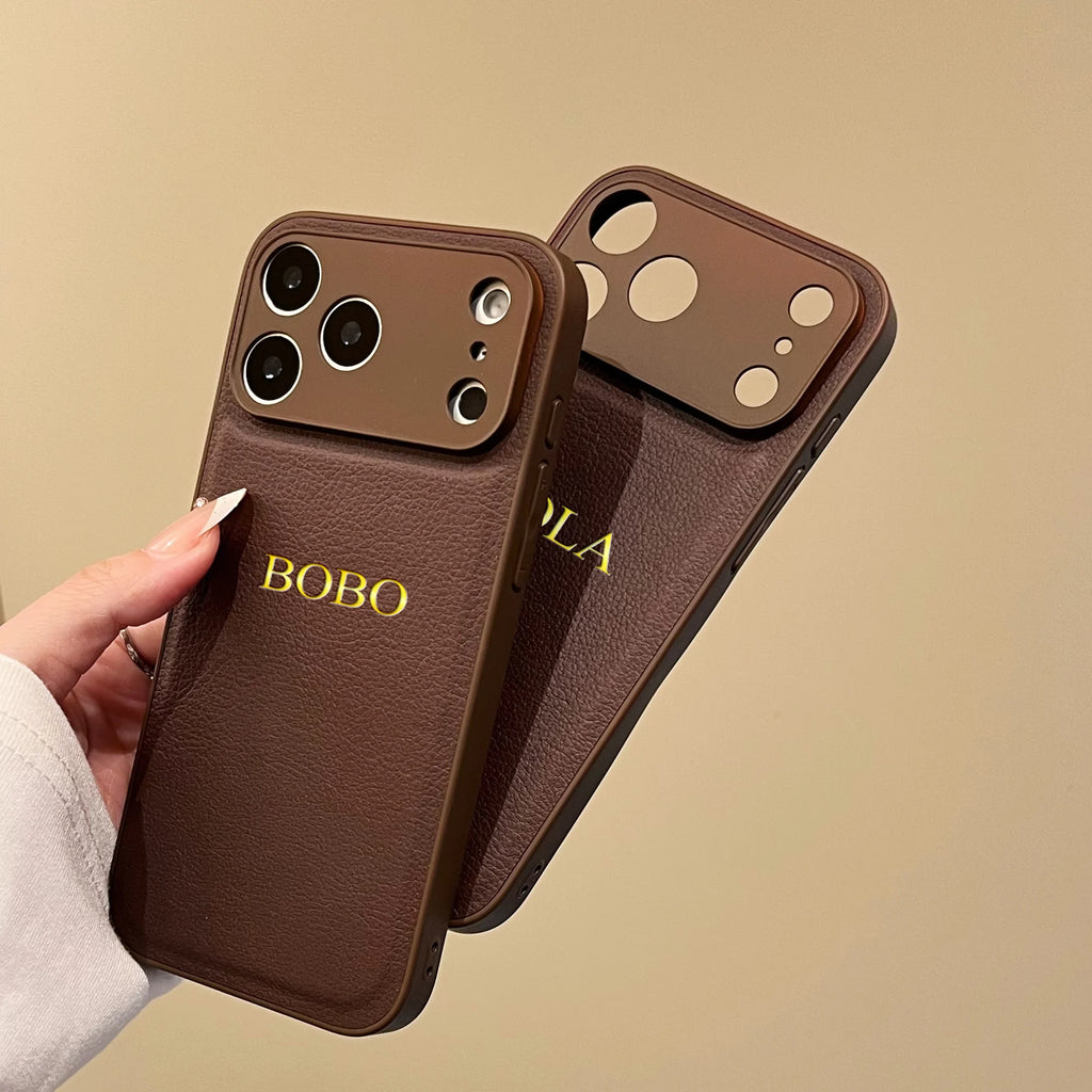 Personalized Customized Name Color Faux Leather Case For iPhone 17 16 15 14 13 Pro Max Plus 17 Air Hot Gold Foil Engraved Cover