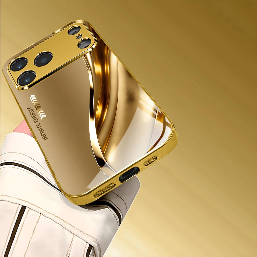 New electroplated glass phone case with metal curve design, suitable for iPhone 17, 16, 15, 14, 13, 12, 11, etc.
