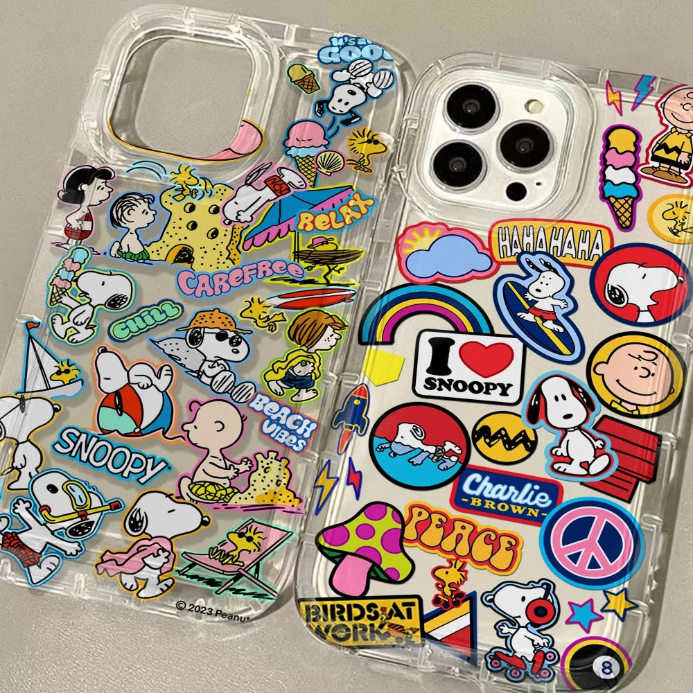 Lovely Cartoon Hot Snoopys Phone Case for iPhone 17 16 15 14 13 12 11 Pro Max Plus X XR XSMax Airbag Anti Fall Clear Back Cover