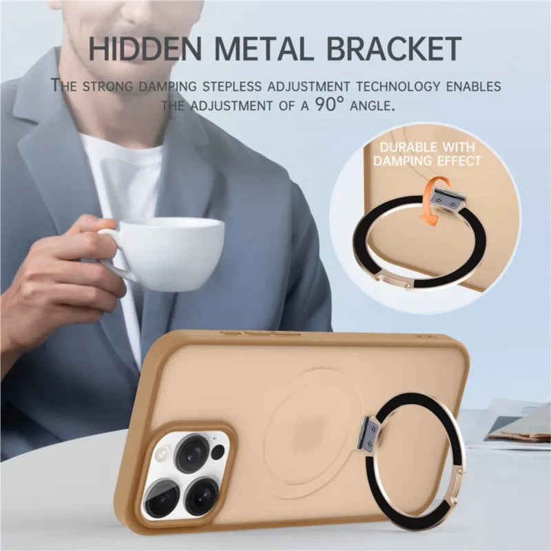 Matte Metal Ring Magnetic Phone Case for Magsafe IPhone 11 12 13 14 15 16 17 Air Pro Max Plus 17Pro KickStand Holder Cover