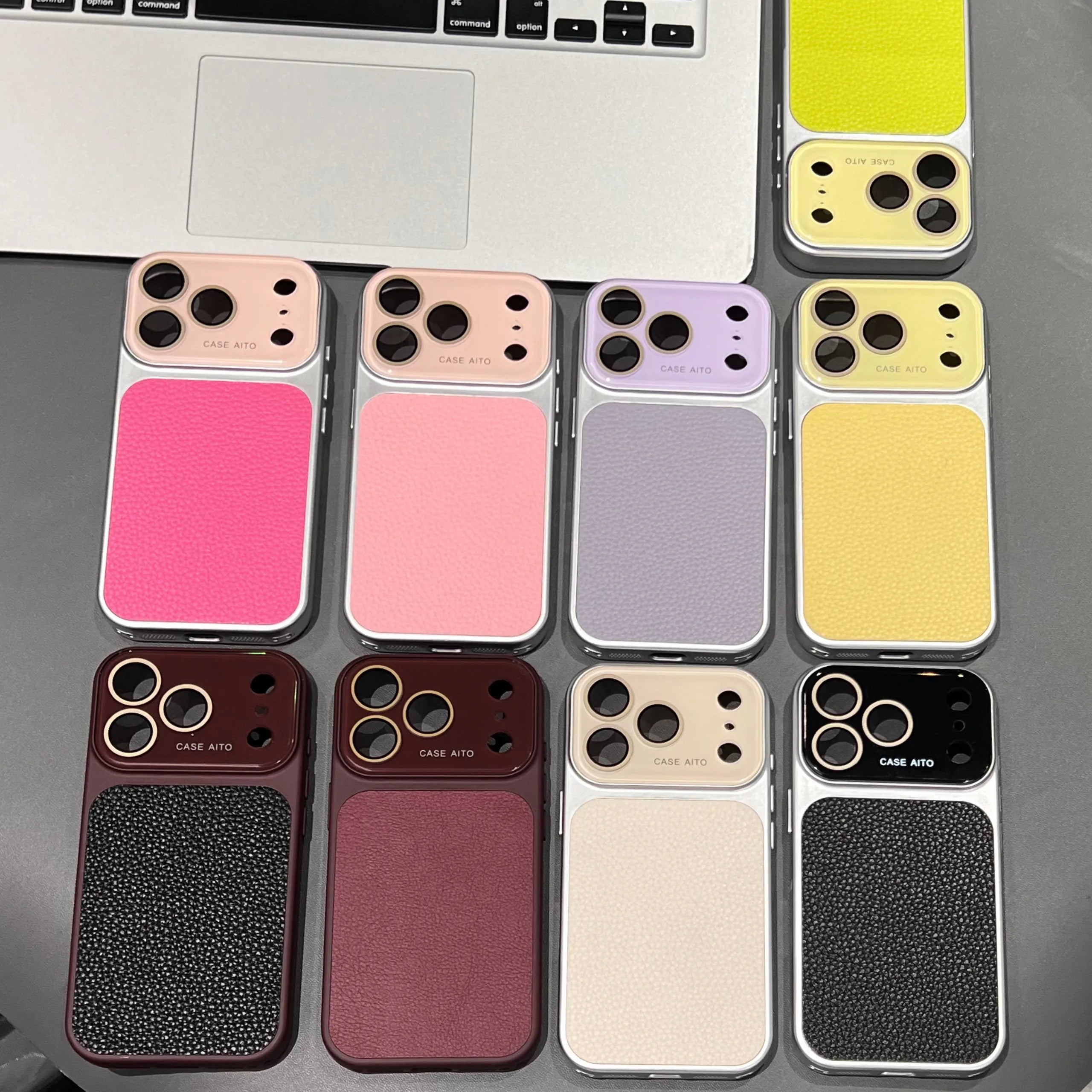 Luxury Litchi Leather Glass Lens Large Window Case For iPhone 17 16 15 14 13 Pro Max Plating Shockproof Bumper Candy Phone Cover