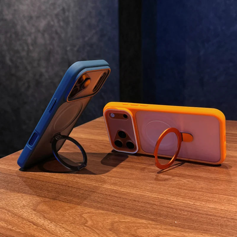 Luxury Matte Defender Metal Magnetic Case For iPhone 17 Air 16 15 14 13 12 11 Pro Max Plus Transparent Shockproof Stand Cover