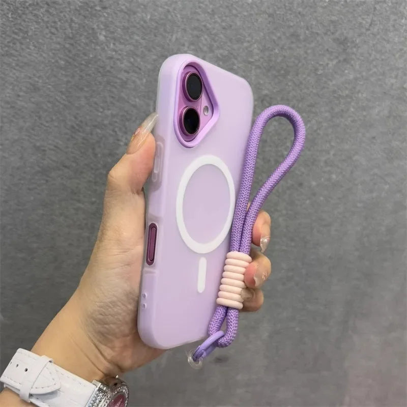 Luxury Soft With lanyard Silicone For Magsafe Case for iPhone 17 16 15 14 Plus 13 12 11 Pro Max Wireless Charge Magnetic Cover
