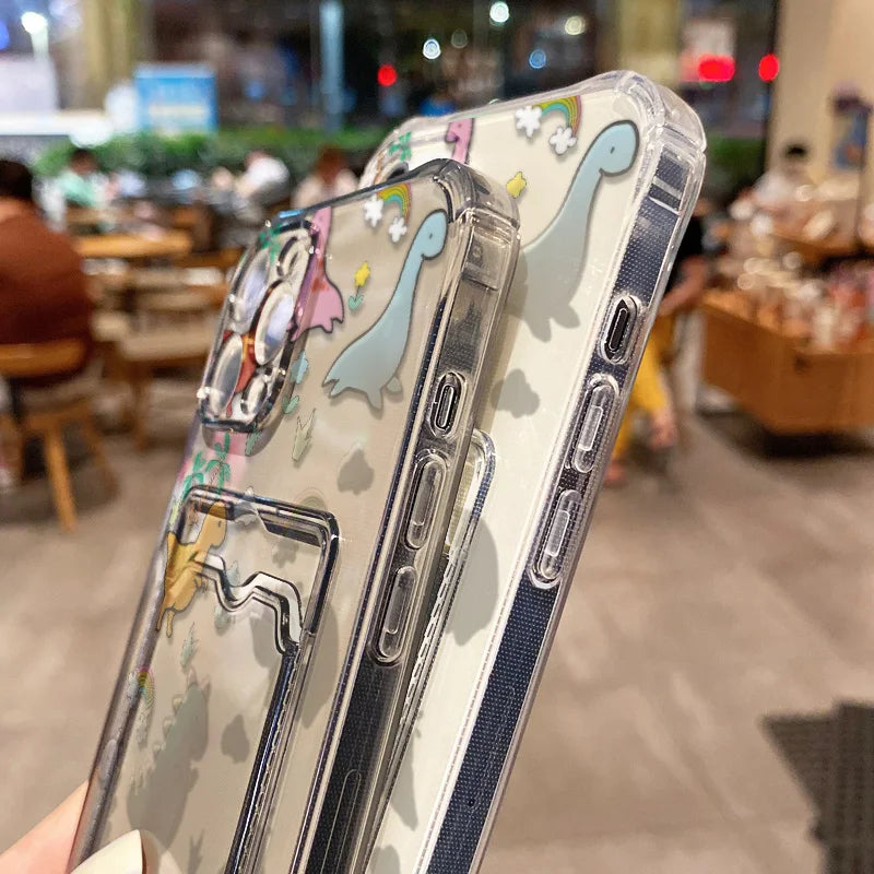 Cute Cartoon Dinosaur Shockproof Case For Samsung Galaxy S25 Ultra S26 A56 S24 FE A16 S23 A06 A36 A55 A26 Card Bag Phone Cover
