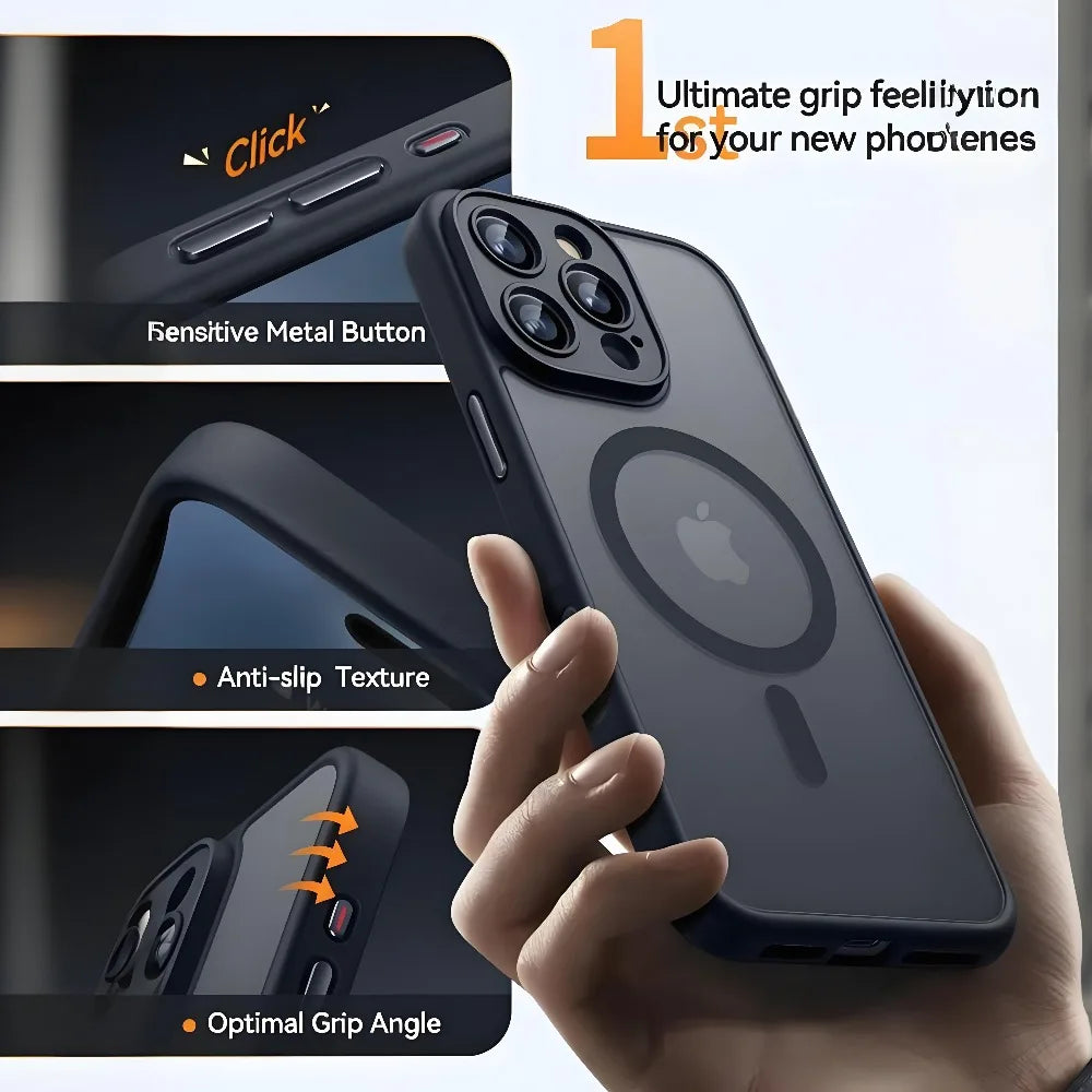 Translucent Black Matte Magnetic Phone Case For iPhone 17 16 15 14 Plus 13 12 11 Pro Max Air For Magsafe Wireless Charge Cover