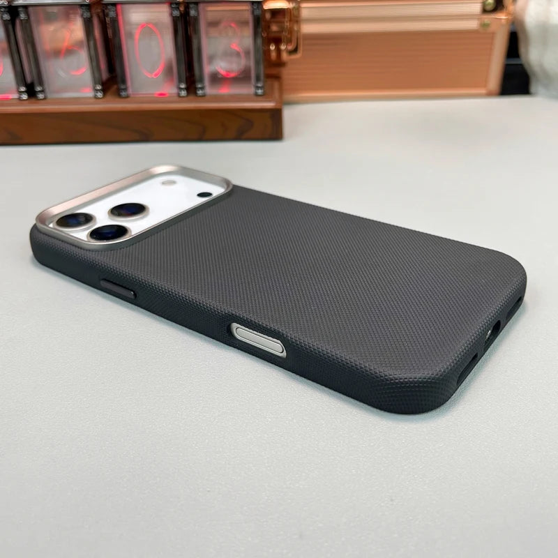 Diamond Relief Leather for MagSafe Case For iPhone 17 17Pro Max 16 Pro 15 14 13 Alloy Lens Wireless Charging Shockproof PC Cover