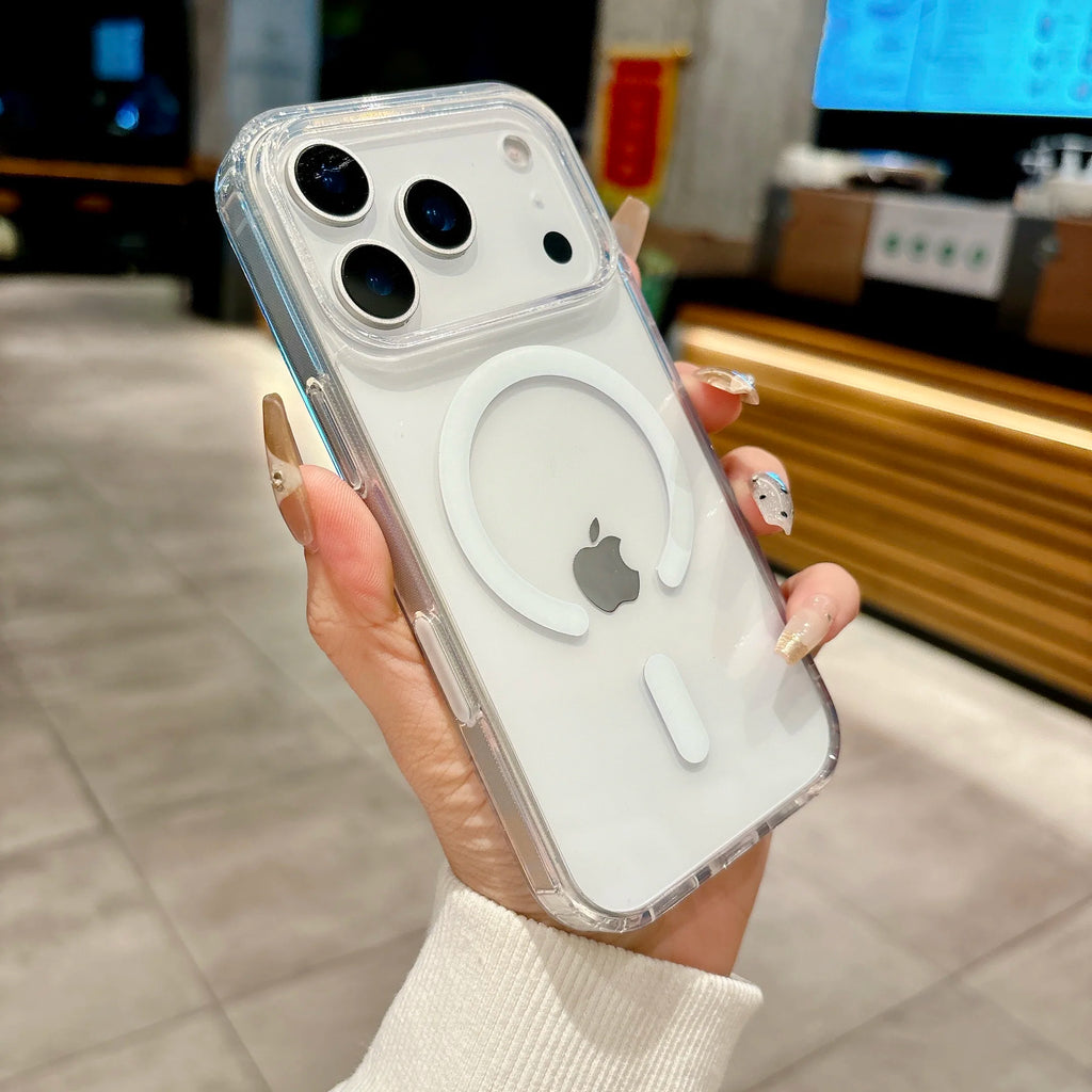 Luxury Clear Magnetic Phone Case for MagSafe for iPhone 17 16 Plus Pro Max Case Wireless Charging Cover With Camera Touch Button
