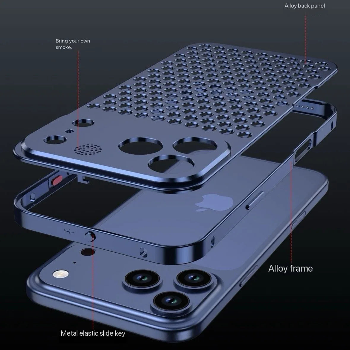 Mac Pro Honeycomb Grid Mesh Cooling Metal Snap Fastener Case for iPhone 16 17 Pro Max 15 14 13 12 Alloy Aromatherapy Cover